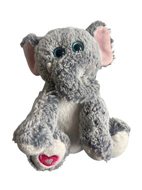 Kellytoy Gray Elephant Plush Blue Eyes Heart Foot Stuffed Animal 9”
